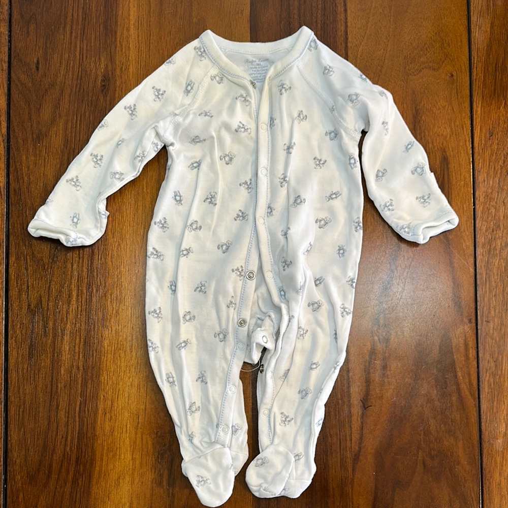 Ralph Lauren Baby One Piece Footie - White with Bear Print